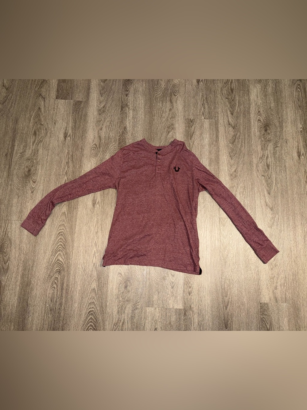 True Religion Shirt Mens Medium Maroon Long Sleeve Henley Cotton Pullover Tee